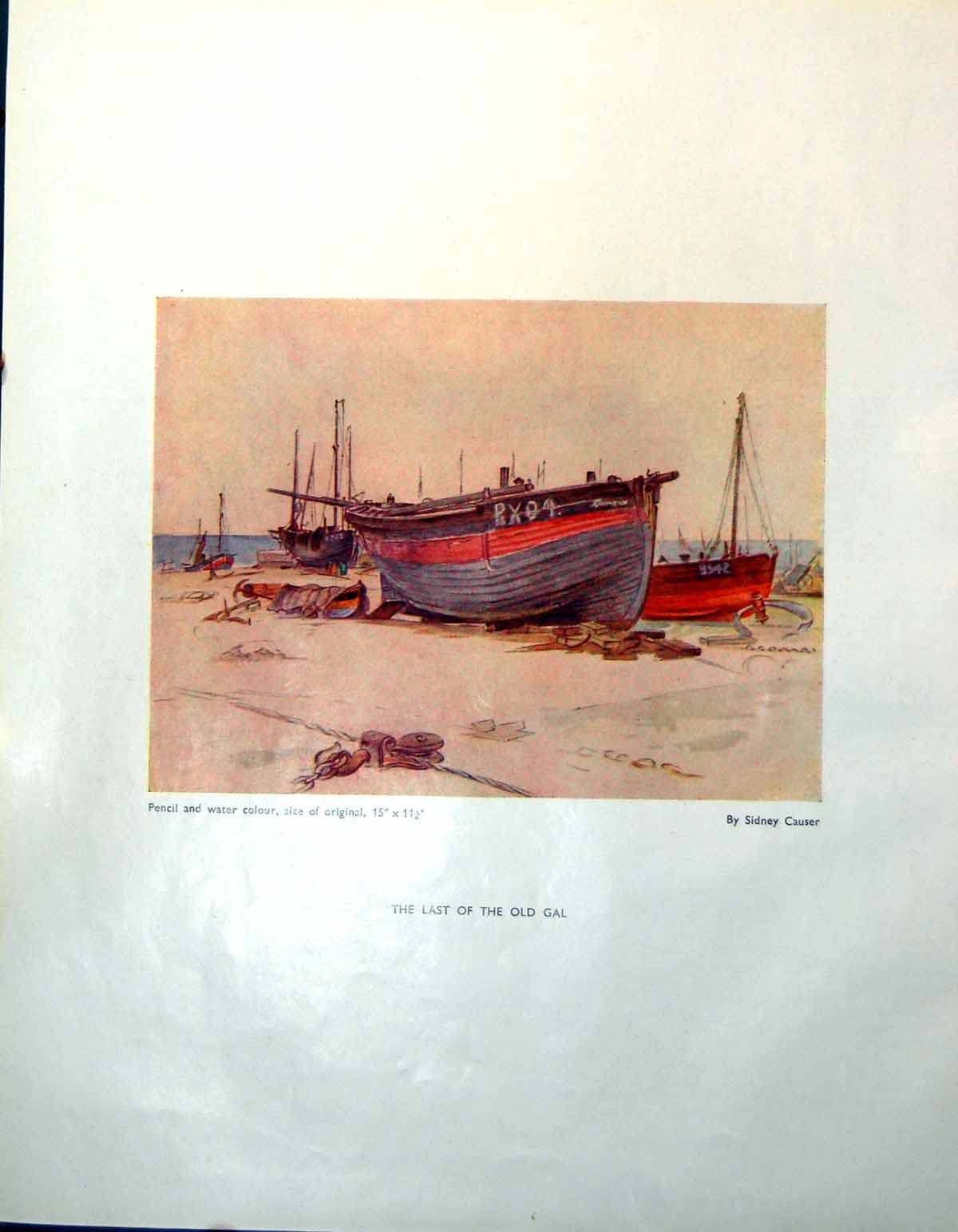 Old Vintage Print Last Gal Boat Shore Sidney Causer Chepstow Castle 1947 20th