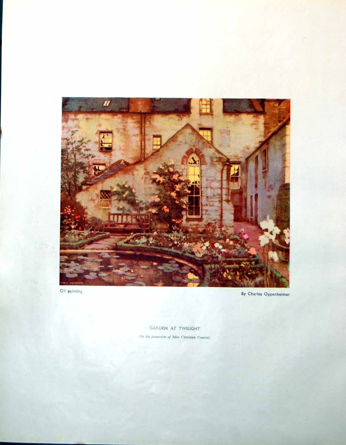 Old Print Garden Twilight C Oppenheimer Sketch Hay Wain J Constable 1947 20th
