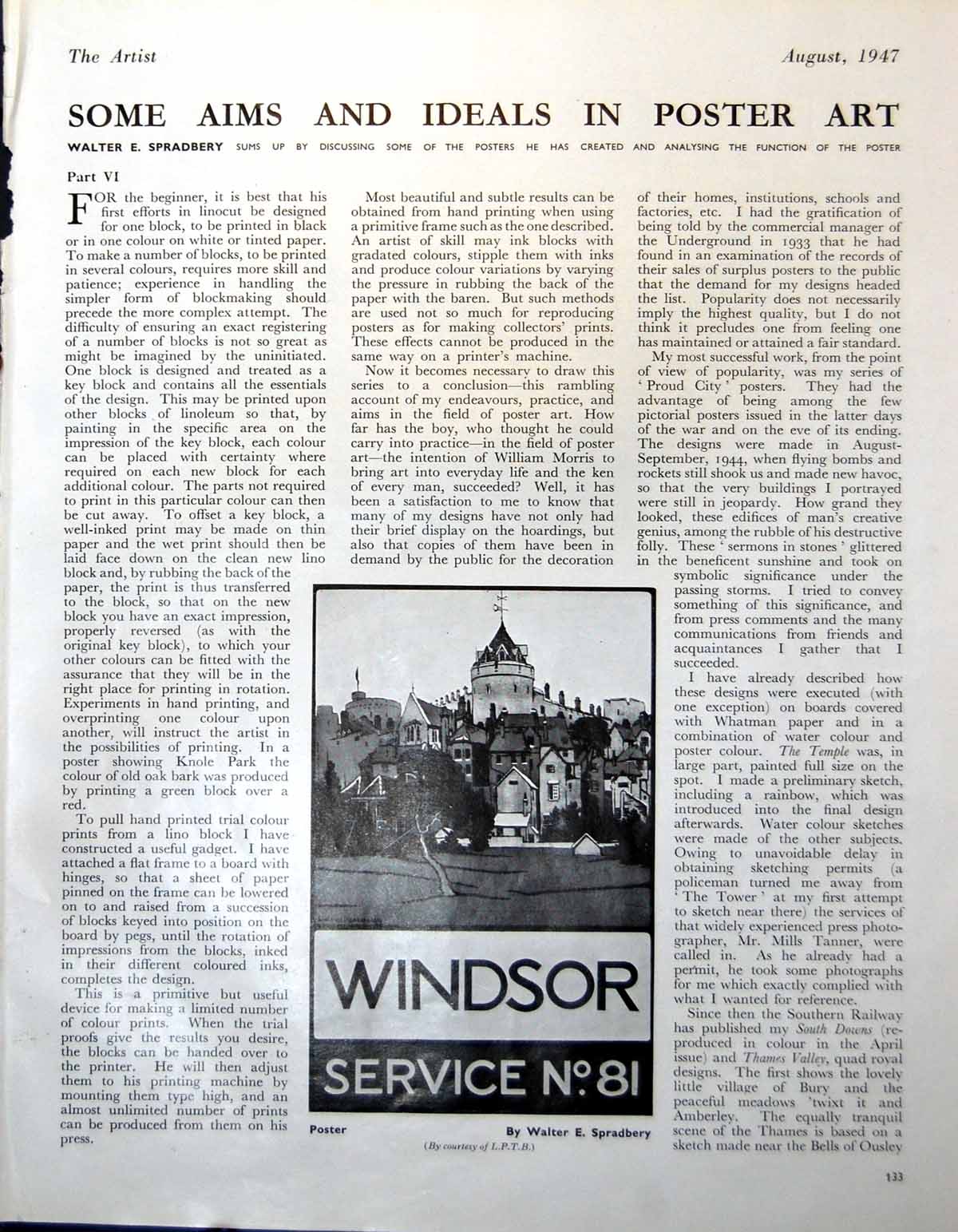 Antique Old Print Windsor Poster We Spradbery Two Mills Outwood Service 1947