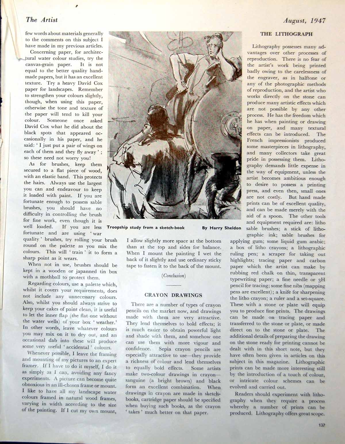 Antique Print Troopship Study Harry Sheldon Showcard John Bee Winter 1947 20th