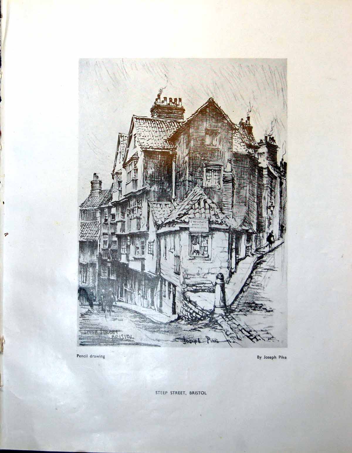 Original Old Vintage Print Steep Street Bristol Joseph Pike Essex Stairs 1947