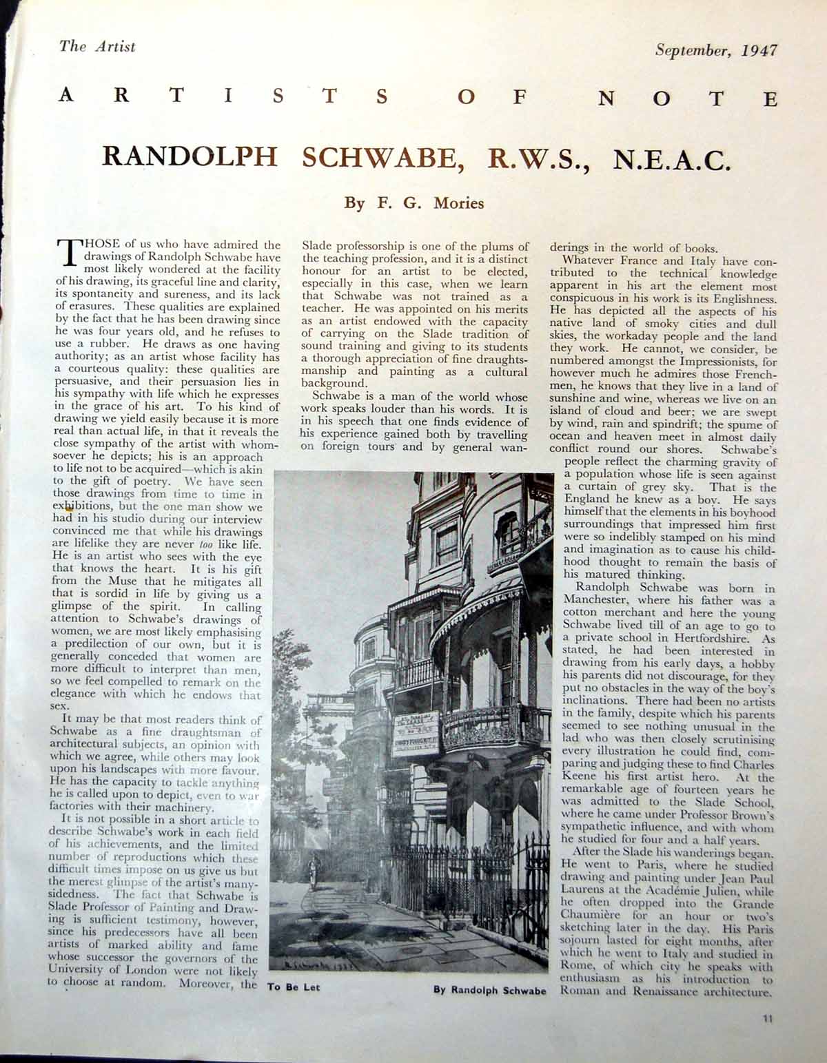 Antique Old Print To Be Let Randolph Schwabe Reclining FigureIn Hand 1947