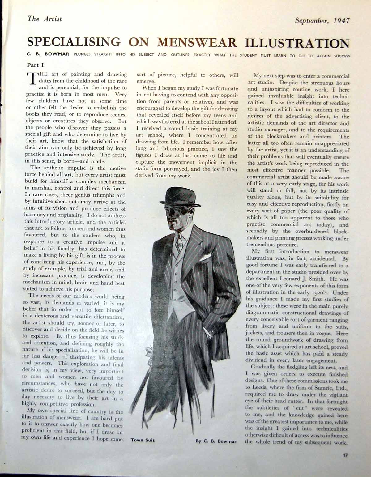Antique Old Print Menswear Illustration Town Suit Cb Bowmar Trenchcoat 1947