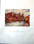 Old Print Durham City View Bridge Kenneth Steel Town Hall Sheffield 1947 20th