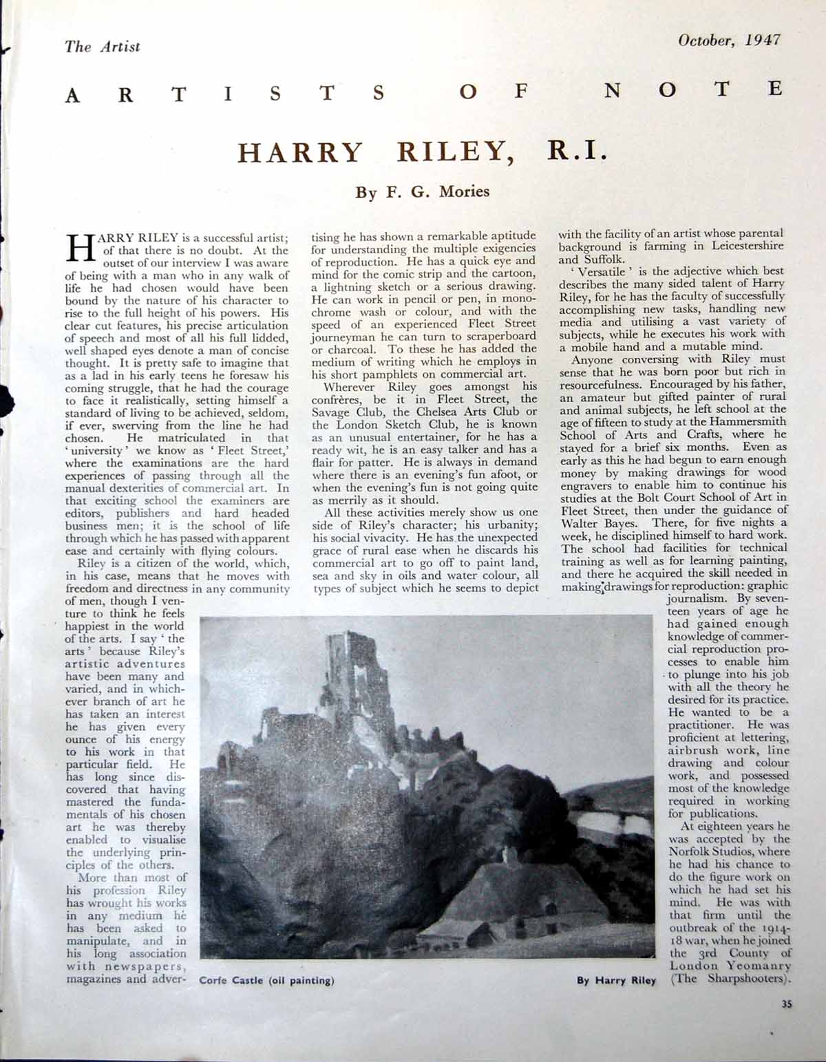 Antique Print Corfe Castle Harry Riley St. Ives Appledore Boats Shore 1947
