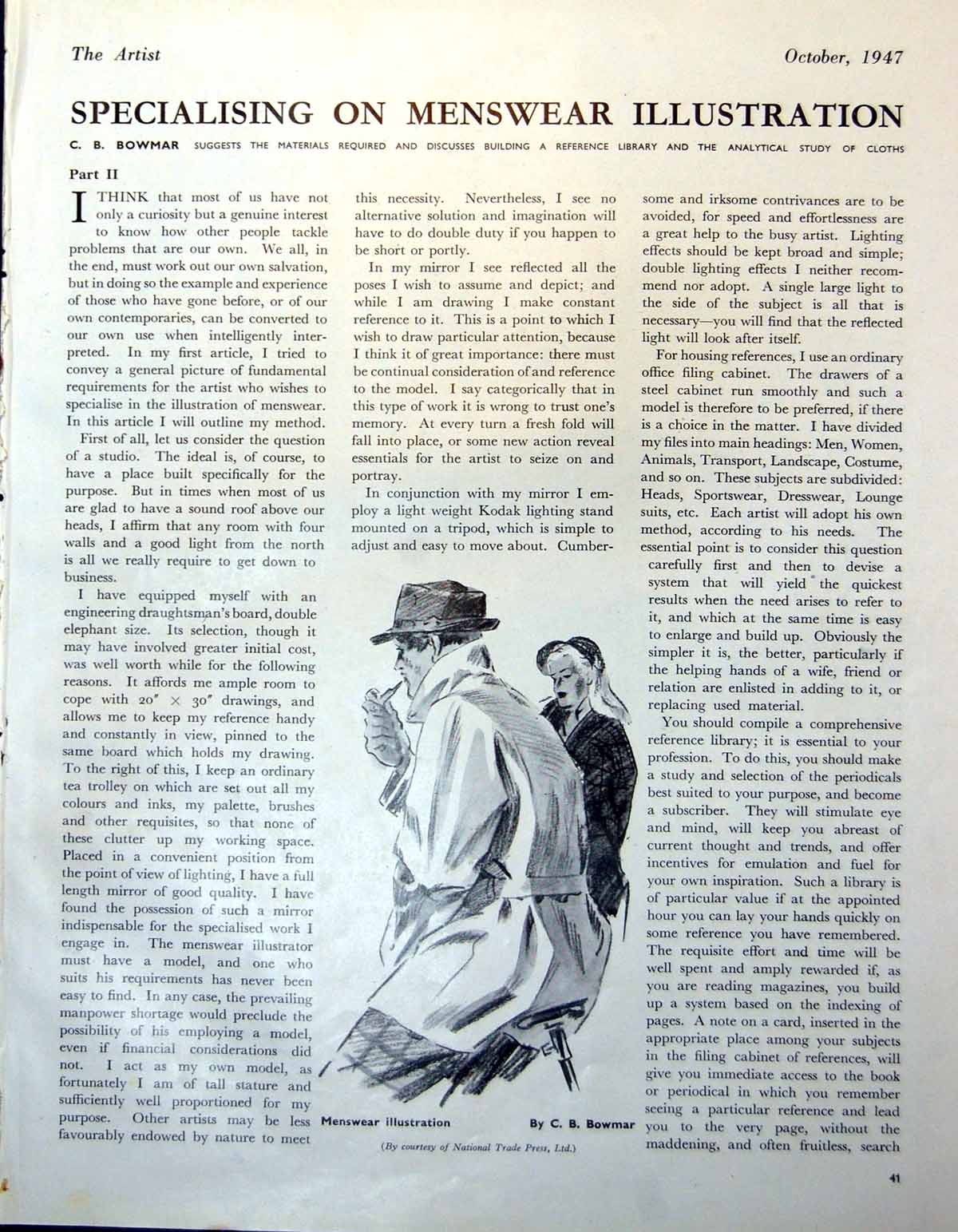 Original Old Vintage Print Menswear Illustration C.B. Bowmar Jacket Hat 1947