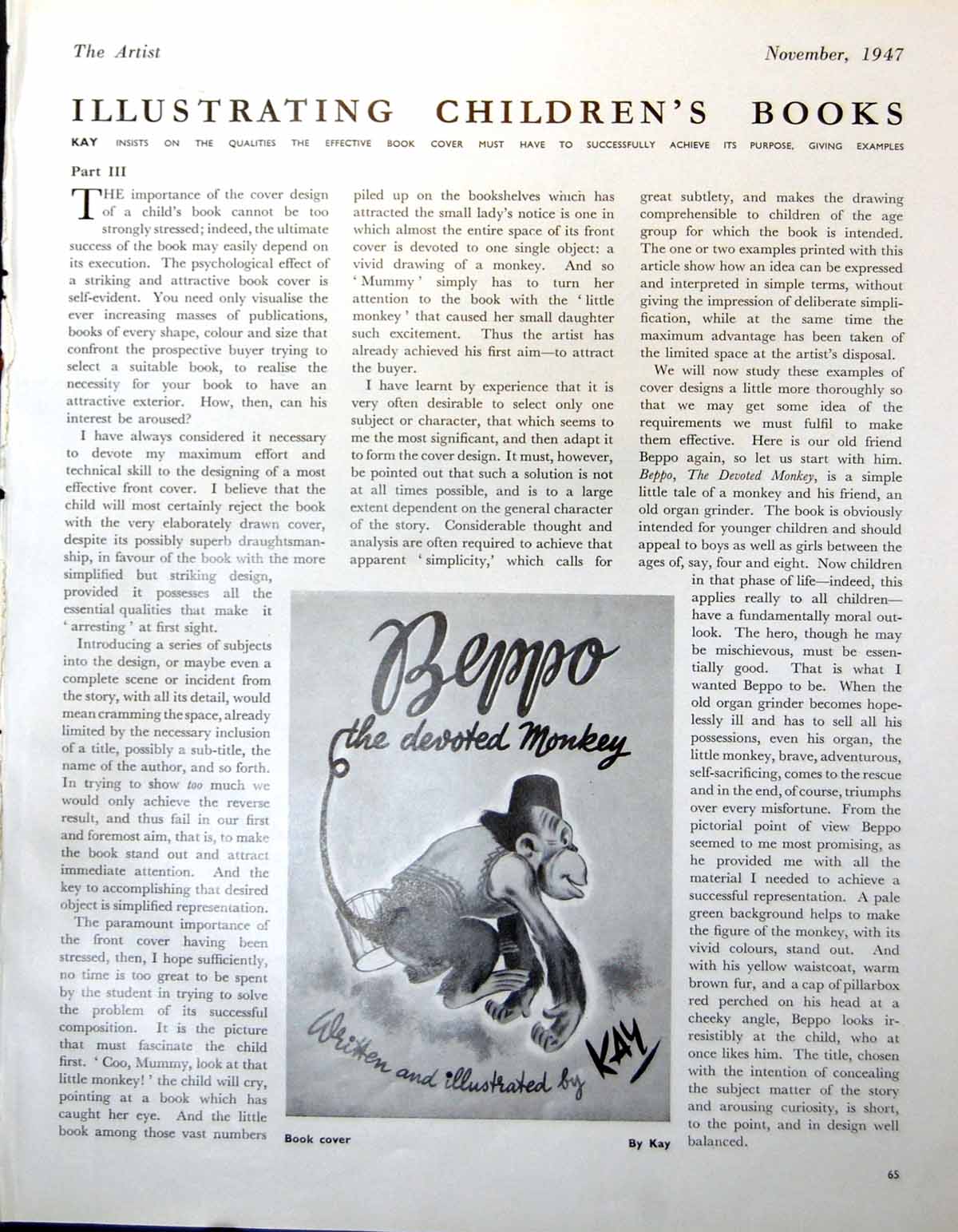 Antique Old Print Book Cover Beppo Devoted Monkey Kay Blink Character 1947