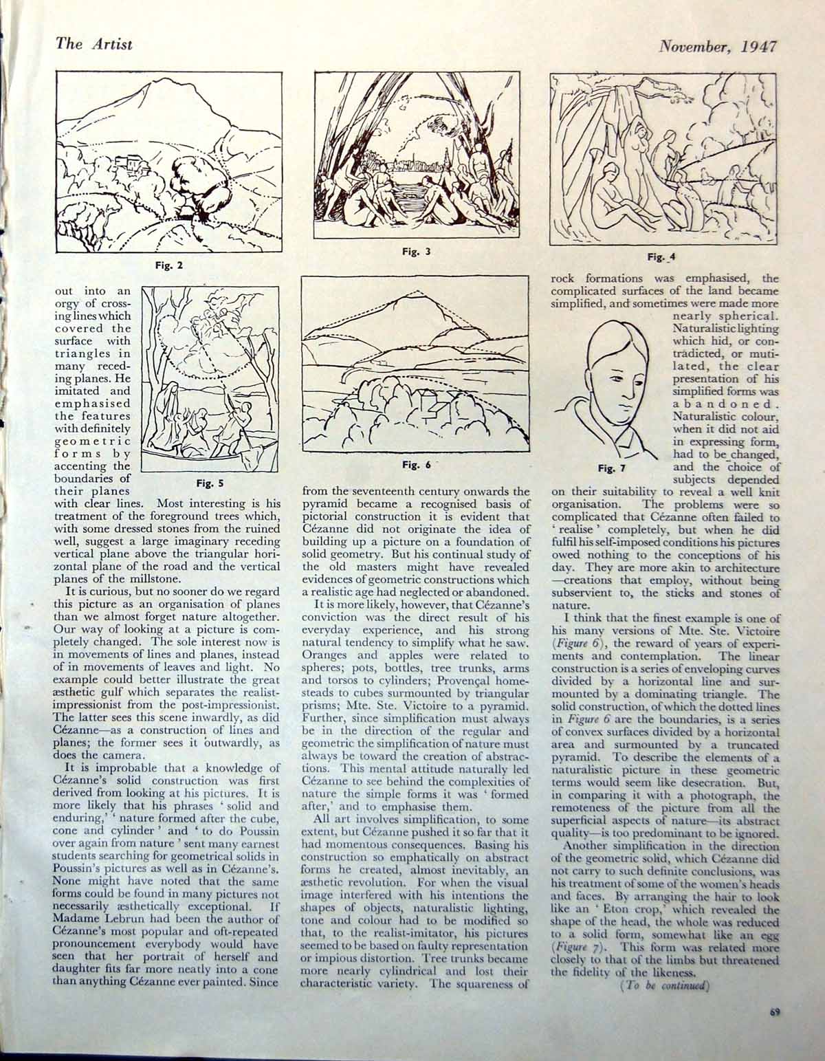 Antique Old Print Geometrical Forms Cezanne'S Work Leopard F.G. Mories 1947