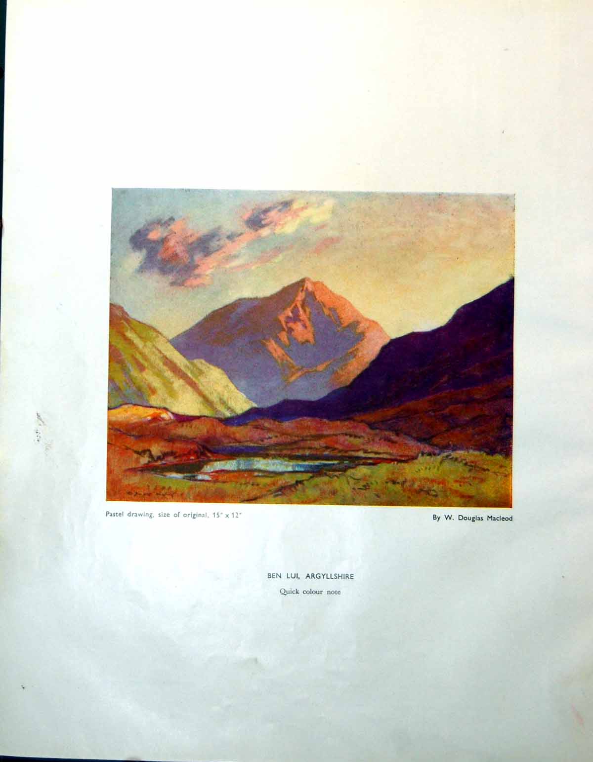 Antique Print Ben Lui Argyllshire Quick Colour Note W Douglas Macleod 1947 20th