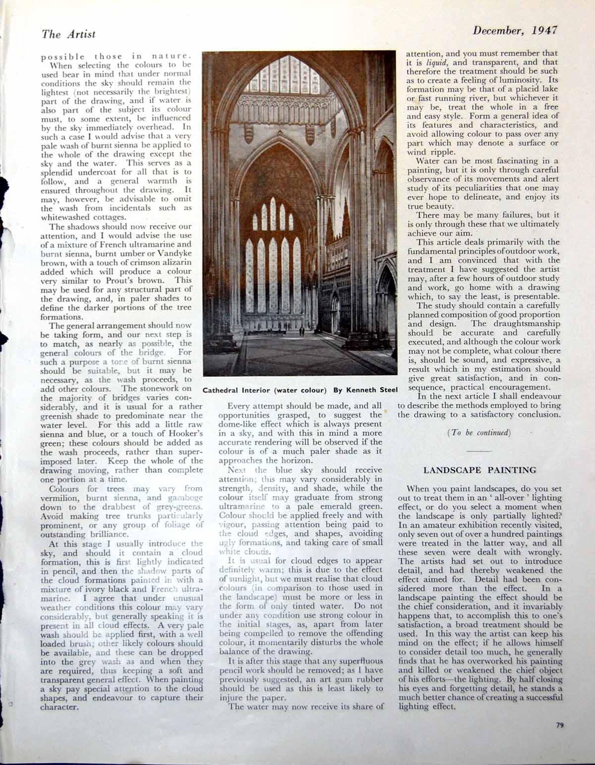 Old Print Cathedral Interior Kenneth Steel Artist'S Father Cezanne 1947 20th