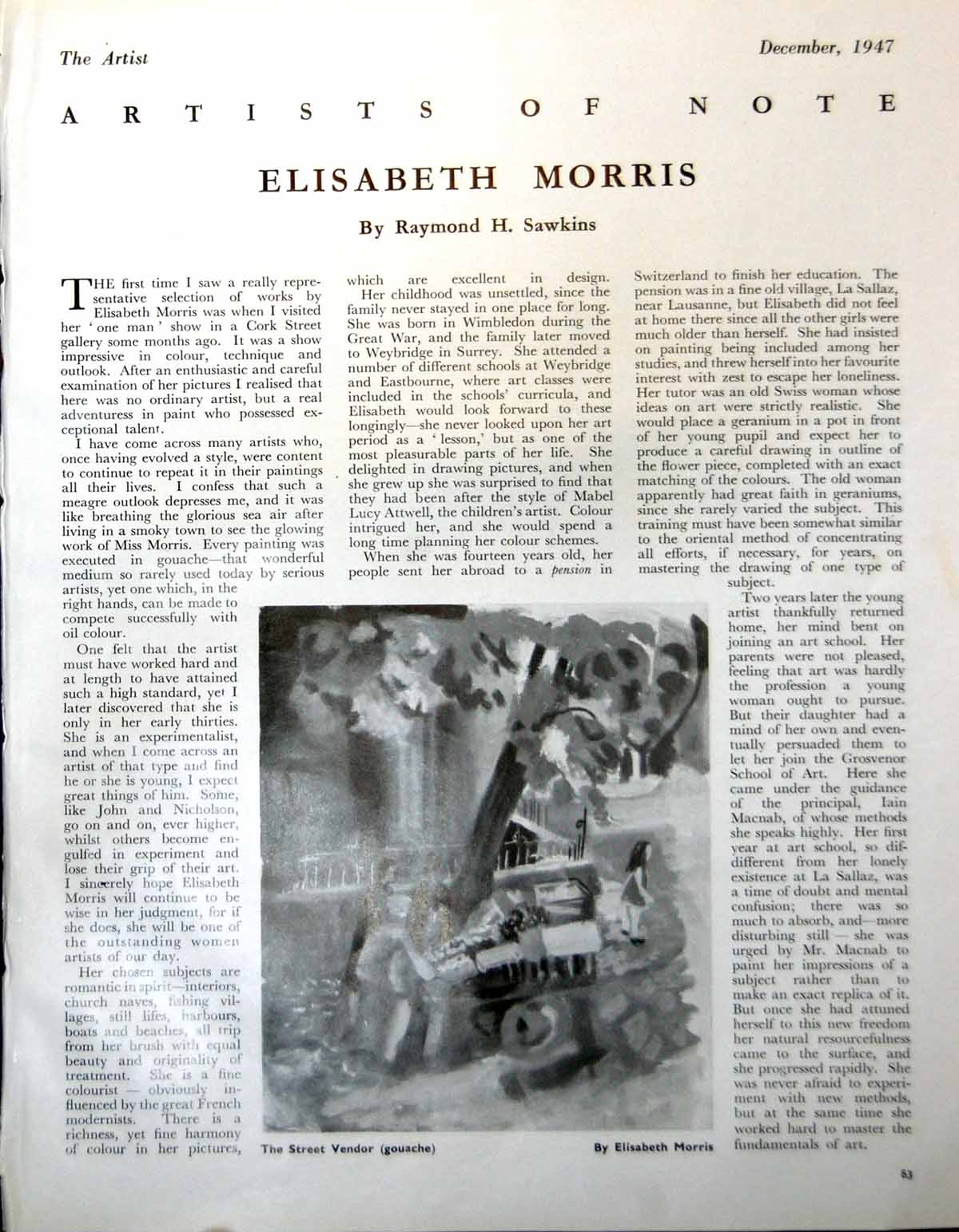 Old Print Street Vendor Elisabeth Morris Interior Lamp Drawing Room 1947 20th