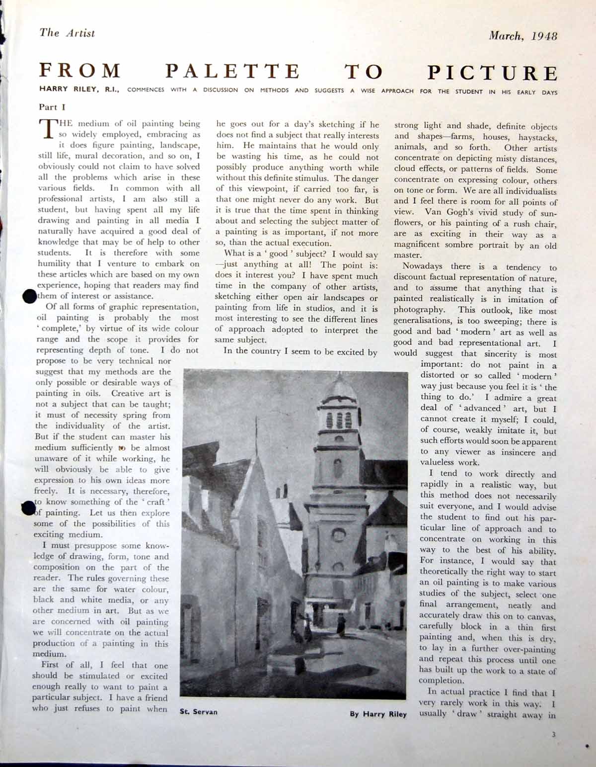 Old Print St. Servan Harry Riley In The Valley Scene Rolling Hills 1948 20th