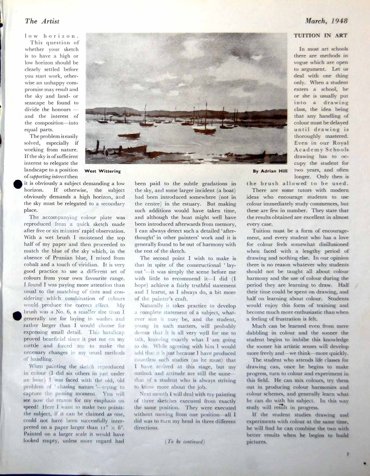 Antique Old Print West Wittering Adrian Hill Home Sailor Robert Forman 1948