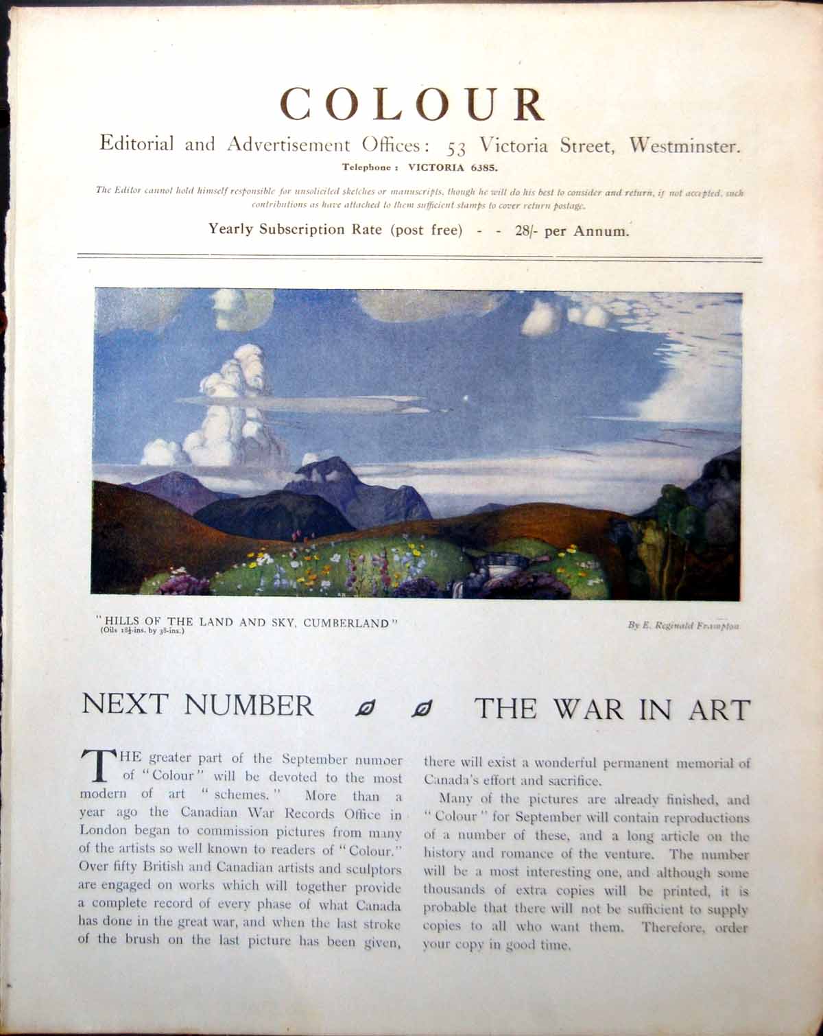Old Hills Land Sky Cumberland E R Frampton Alfred Wolmark S Preston1918 20th
