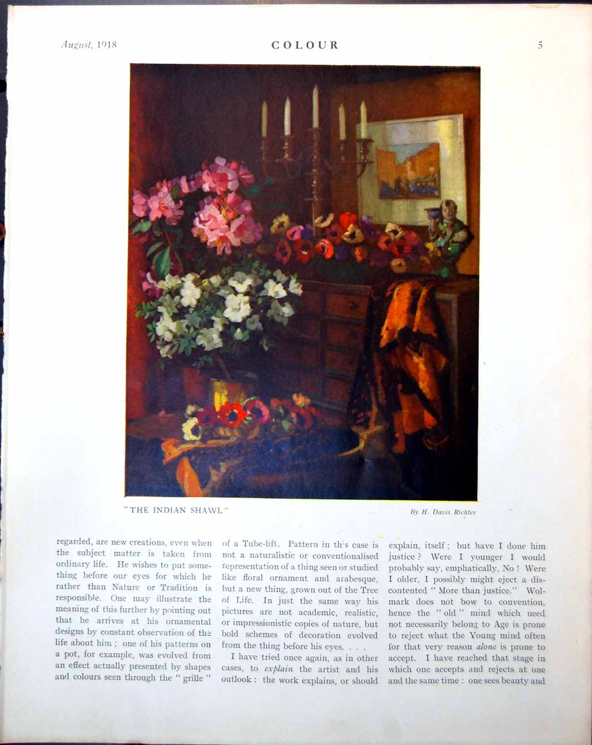 Old Indian Shawl H D Richter Flowers Chack Drawing Man A Wolmark 1918 20th