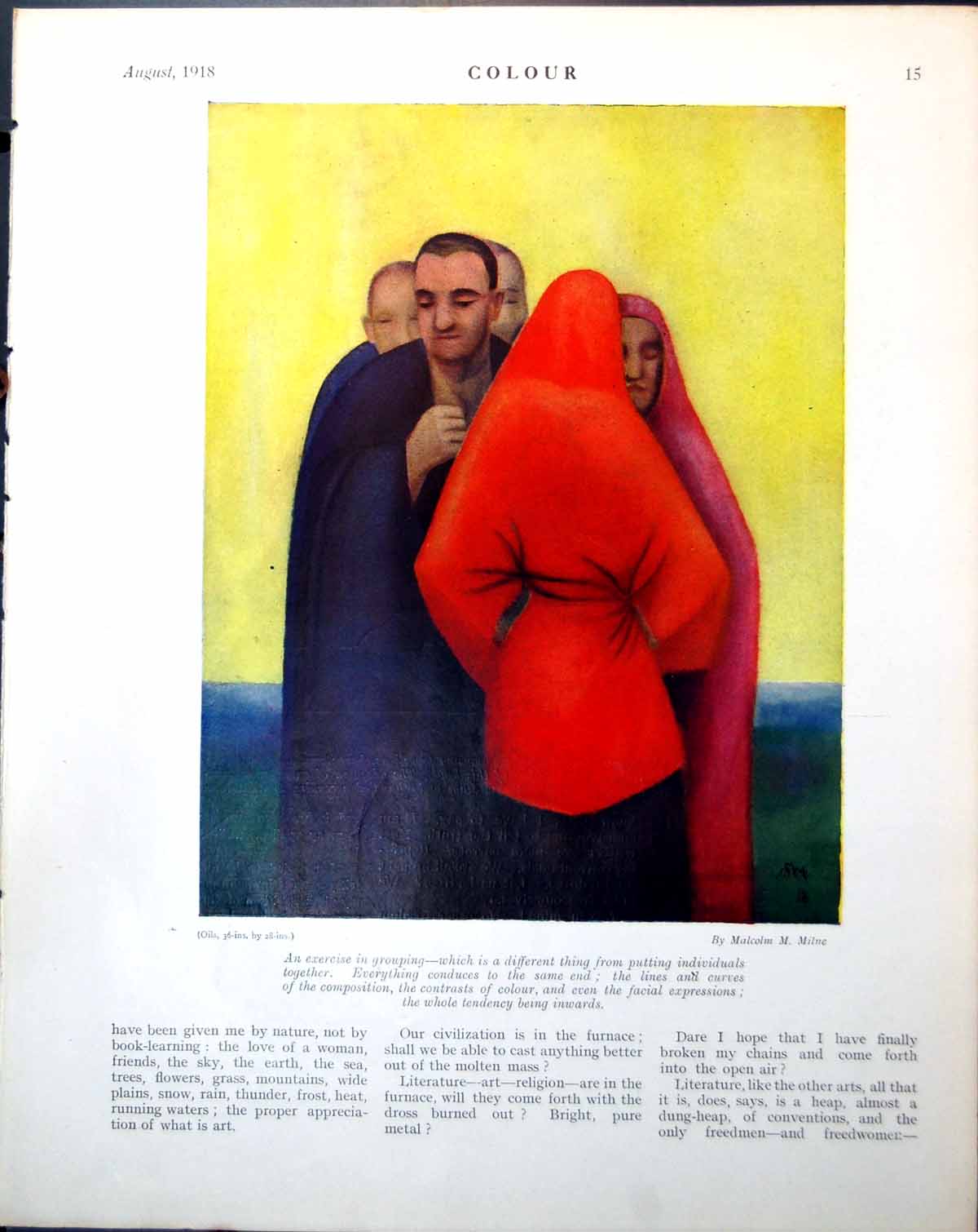Old Print Group Men Malcolm Milne Queue C Nevinson Men Women Children1918 20th