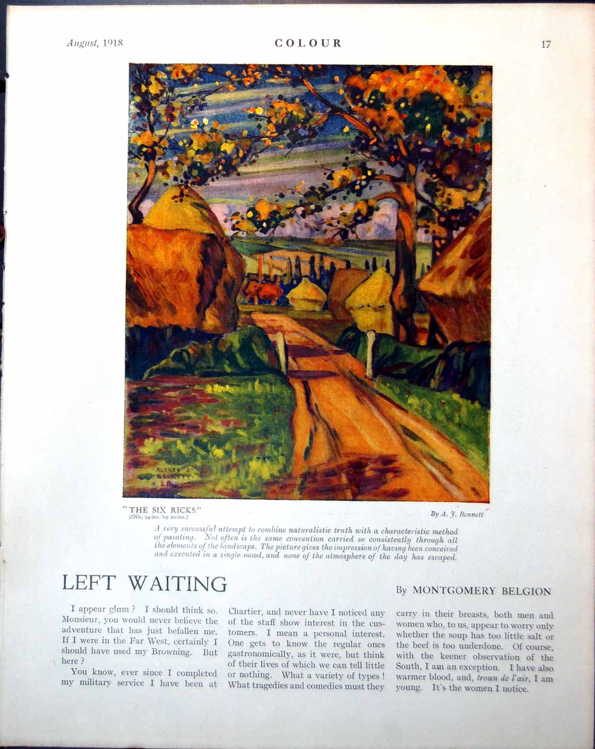 Old Print Six Ricks A Bennett Haystacks Artillery Night Gnr H Mowat 1918 20th