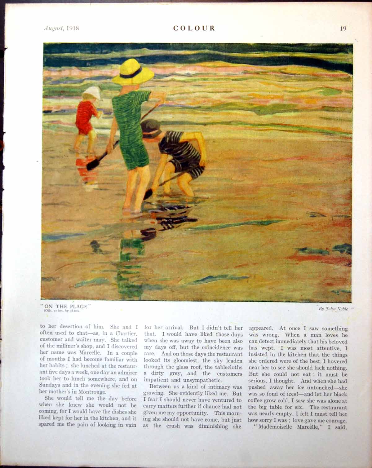 Print On Plage John Noble Children Paddling Sea Mesnil 2Nd Lieut A Hill 1918