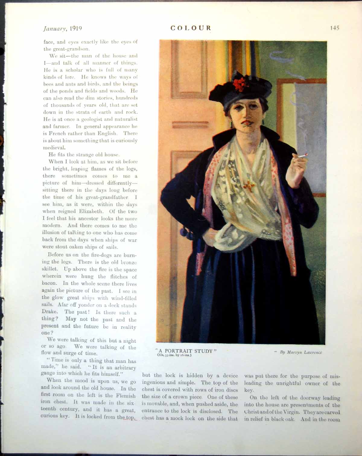 Old Print Portrait Study M Lawrence Lady Capt Campbell Duncan A Hill 1919 20th