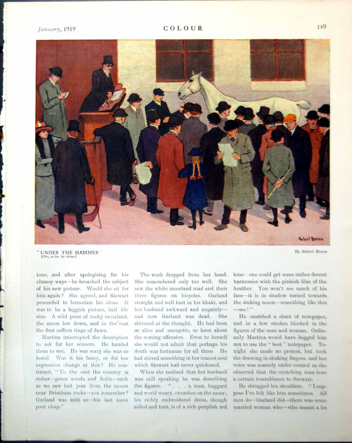 Antique Print Under Hammer Robert Bevan Horse Auction Pegler J Cogger 1919 20th