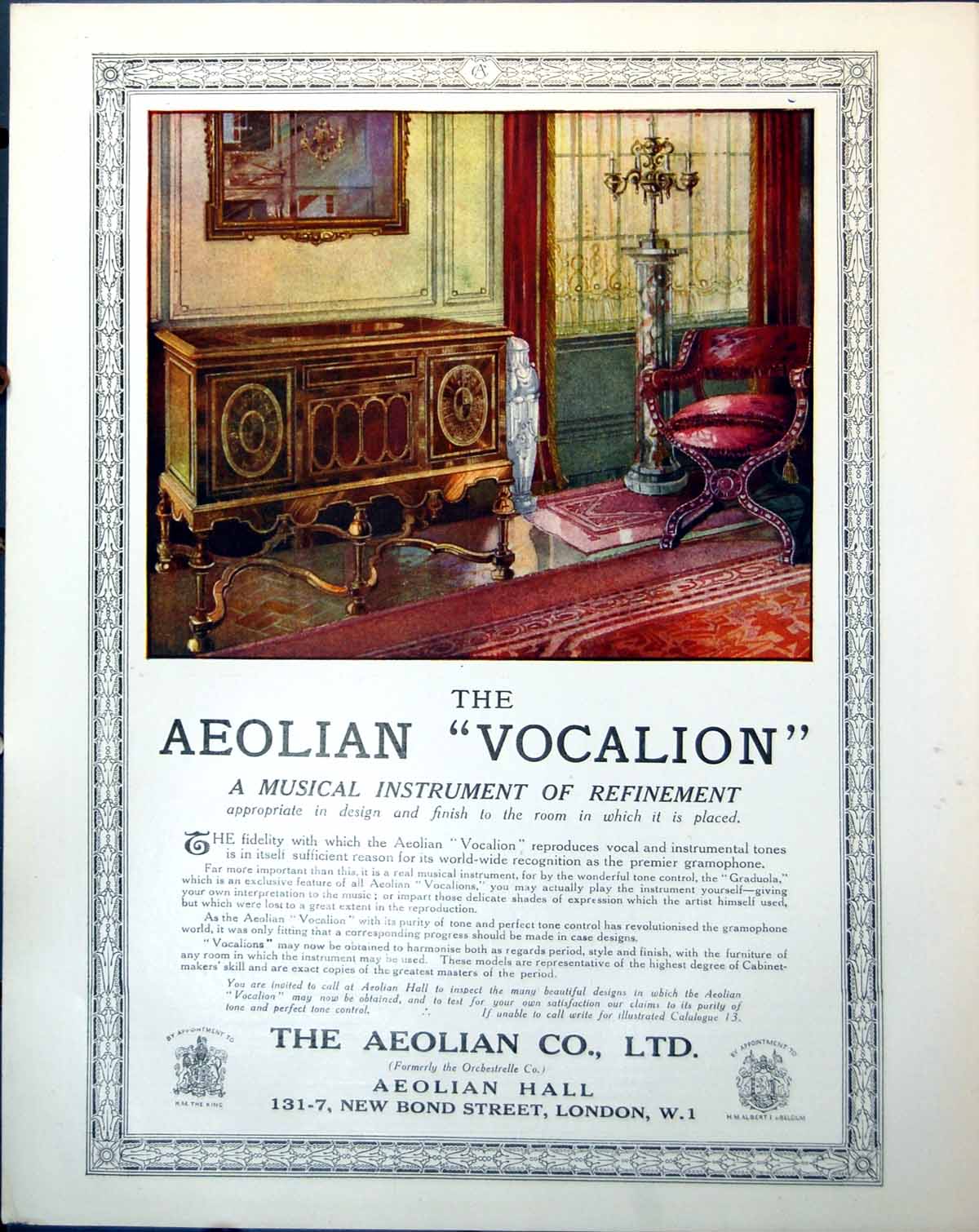 Old Print Aeolian Vocalion World Wide Recognition Premier Gramophone 1918 20th