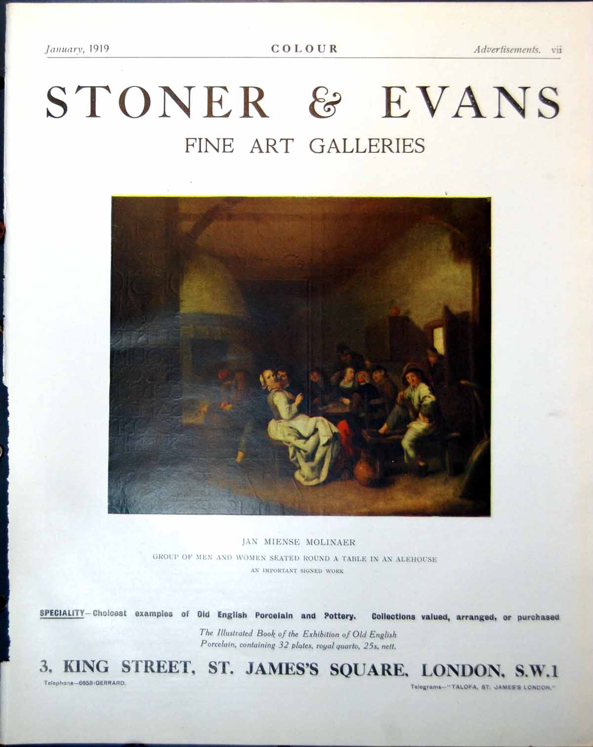 Old Print Stoner & Evans Art Galleries People Alehouse Jan Miense Molinaer 1918