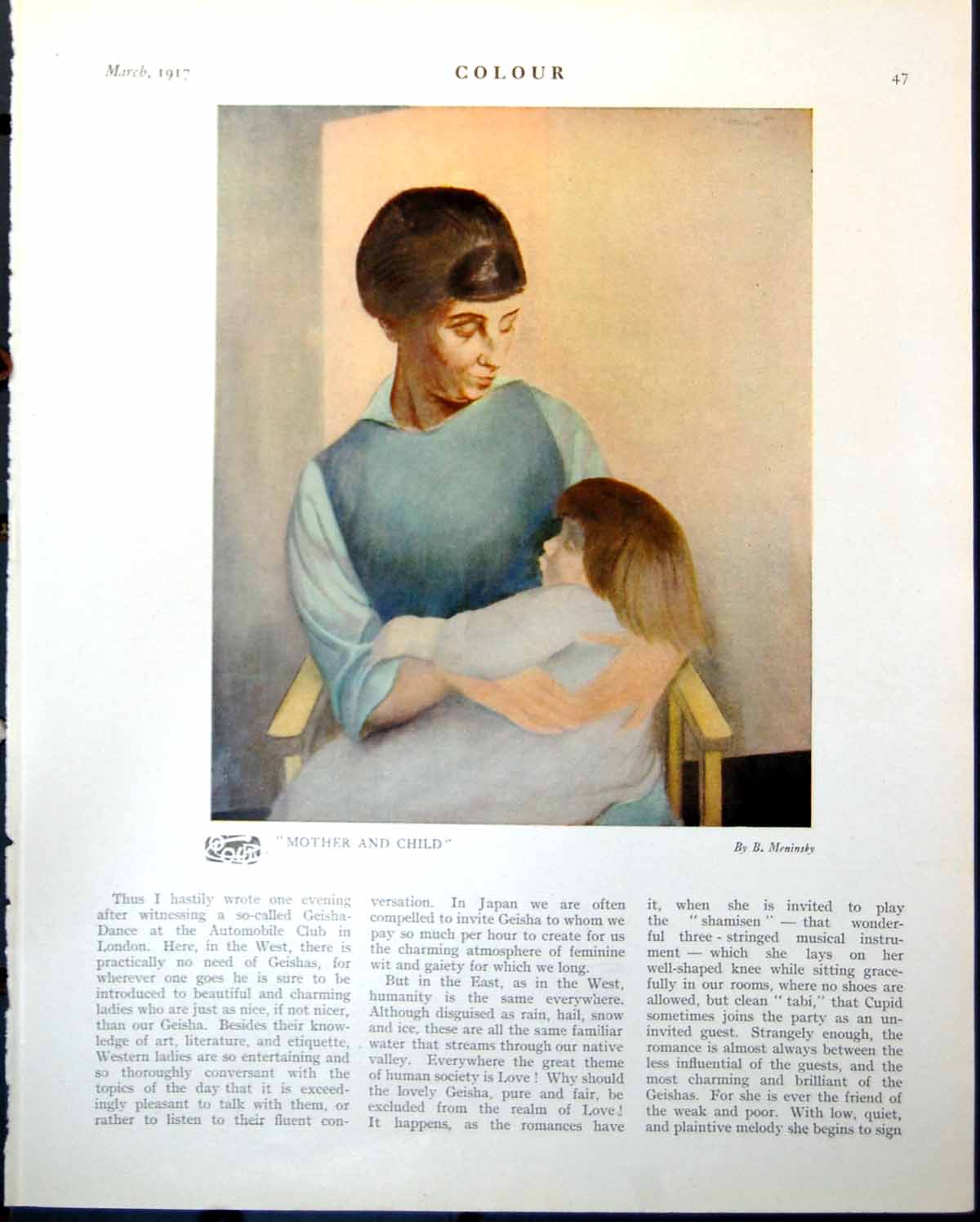 Old Vintage Print Mother And Child B Meninsky Sailing Ship Chum Vine 1917 20th