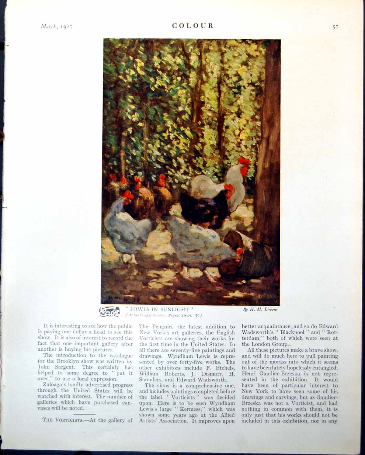 Old Vintage Print Fowls In Sunlight H M Livens Portrait Woman E A Cox 1917 20th