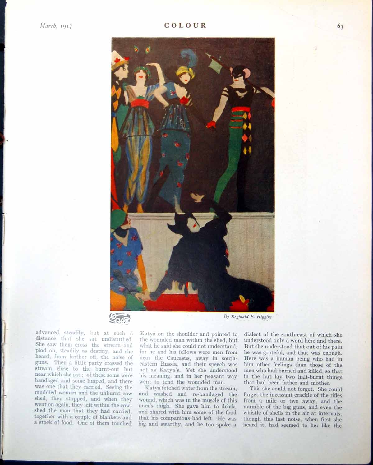 Original Old Vintage Print Dancers Stage Men Masks Katya Reginald E Higgins 1917