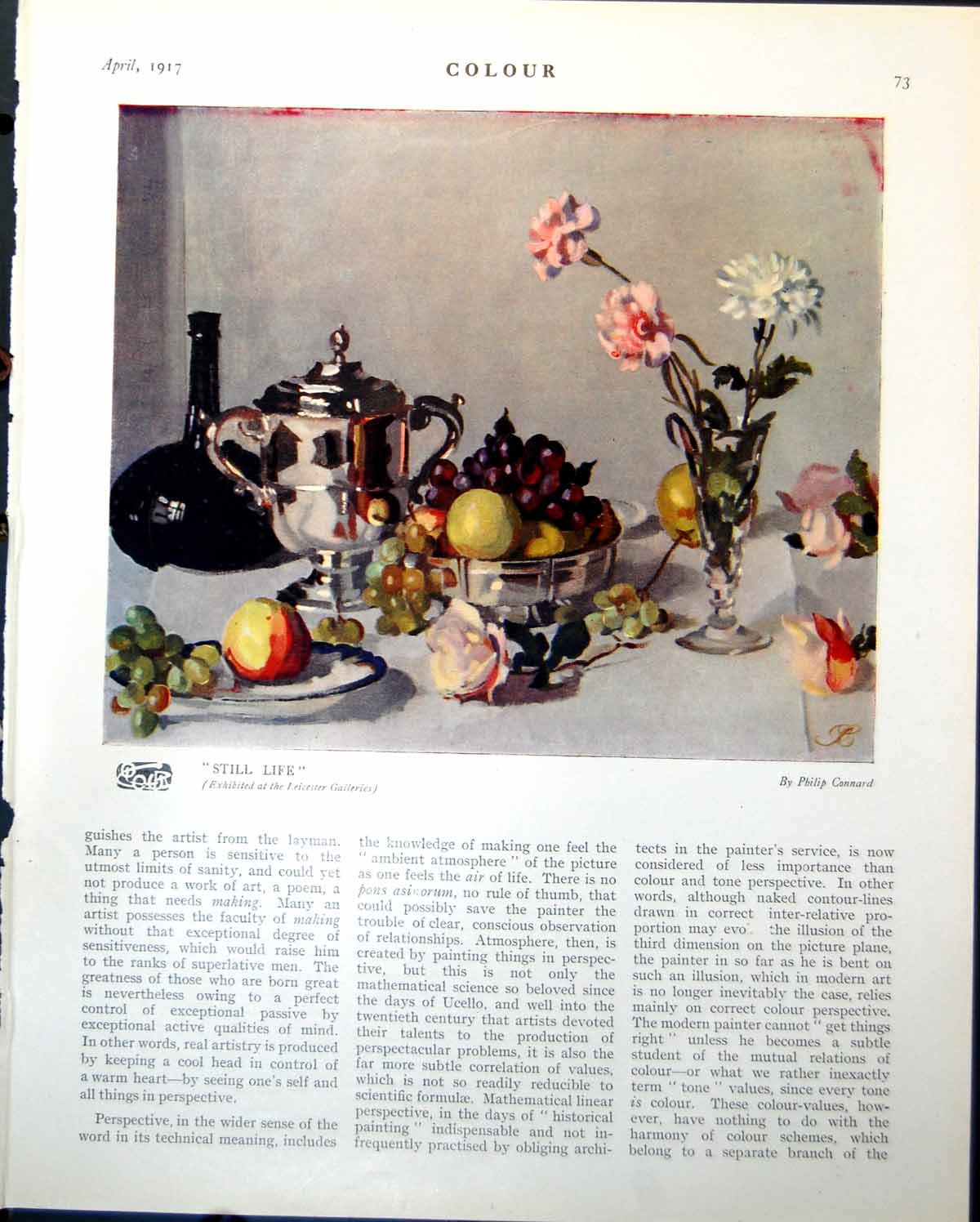 Old Print Still Life Philip Connard Flowers Fruit Cottage Bunch Sylvia Gosse1917
