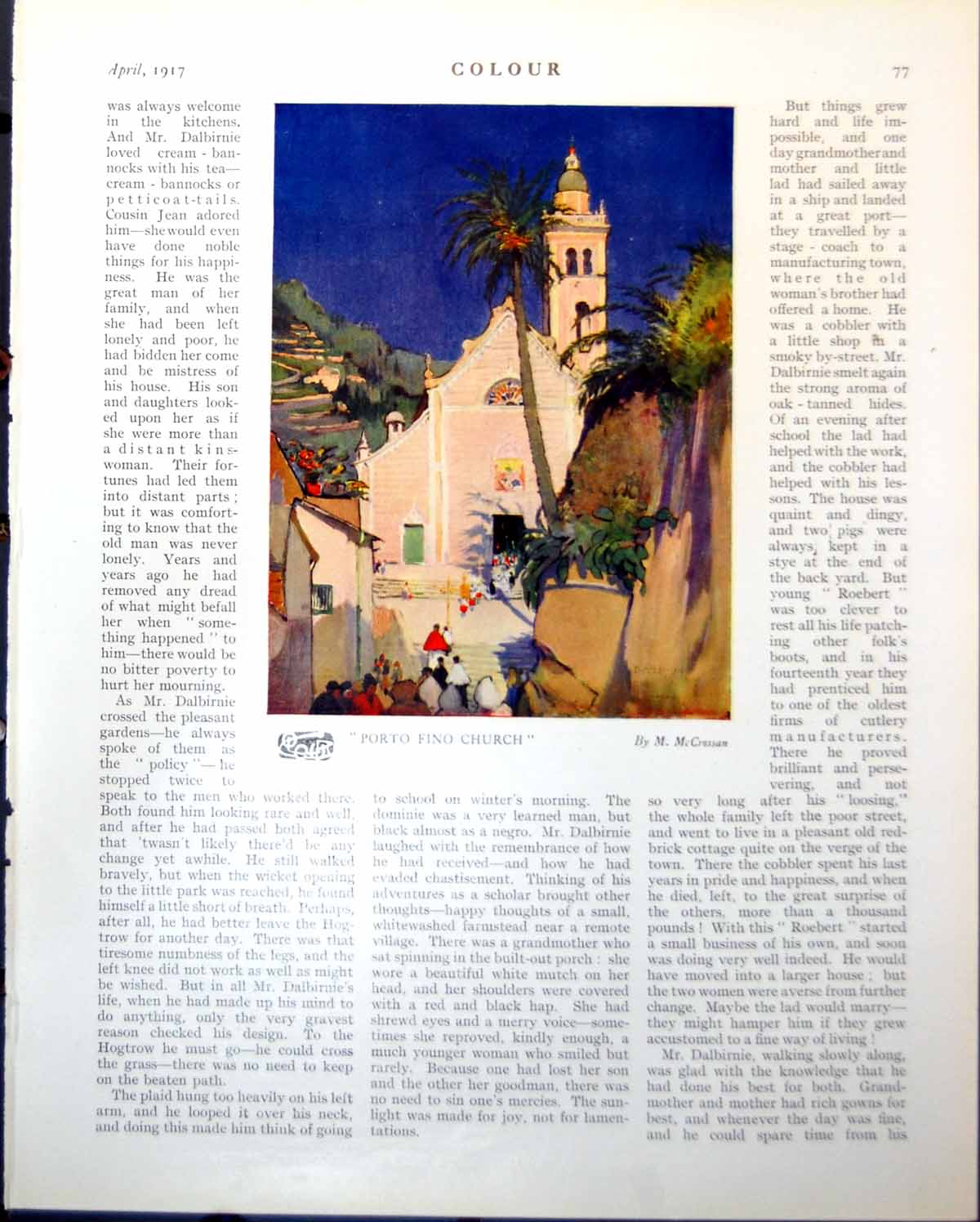 Original Old Vintage Print Porto Fino Church M Mccrossan Louise N Hamnett 1917