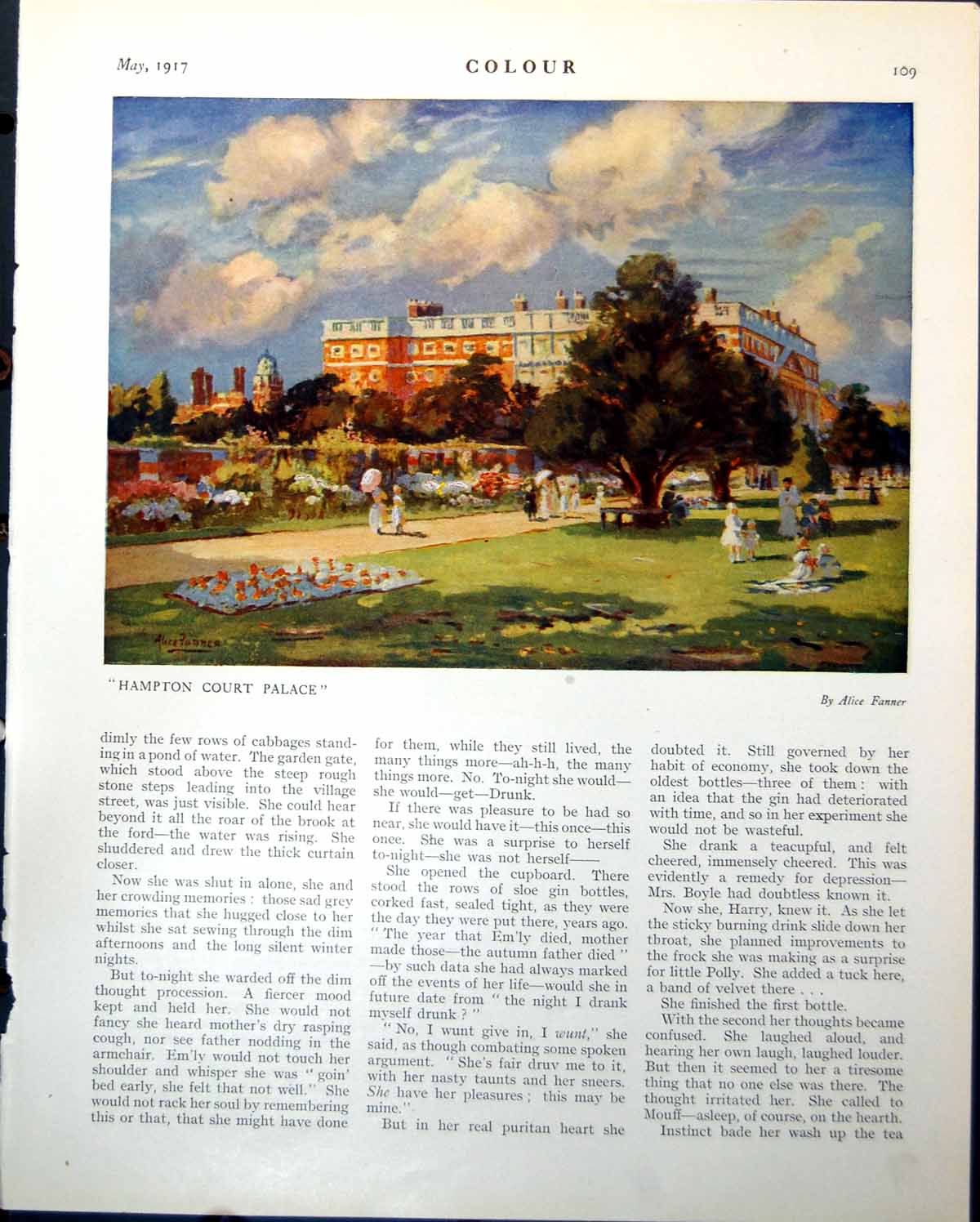 Antique Print Hampton Court Palace Alice Fanner Street Scene F Erskine 1917