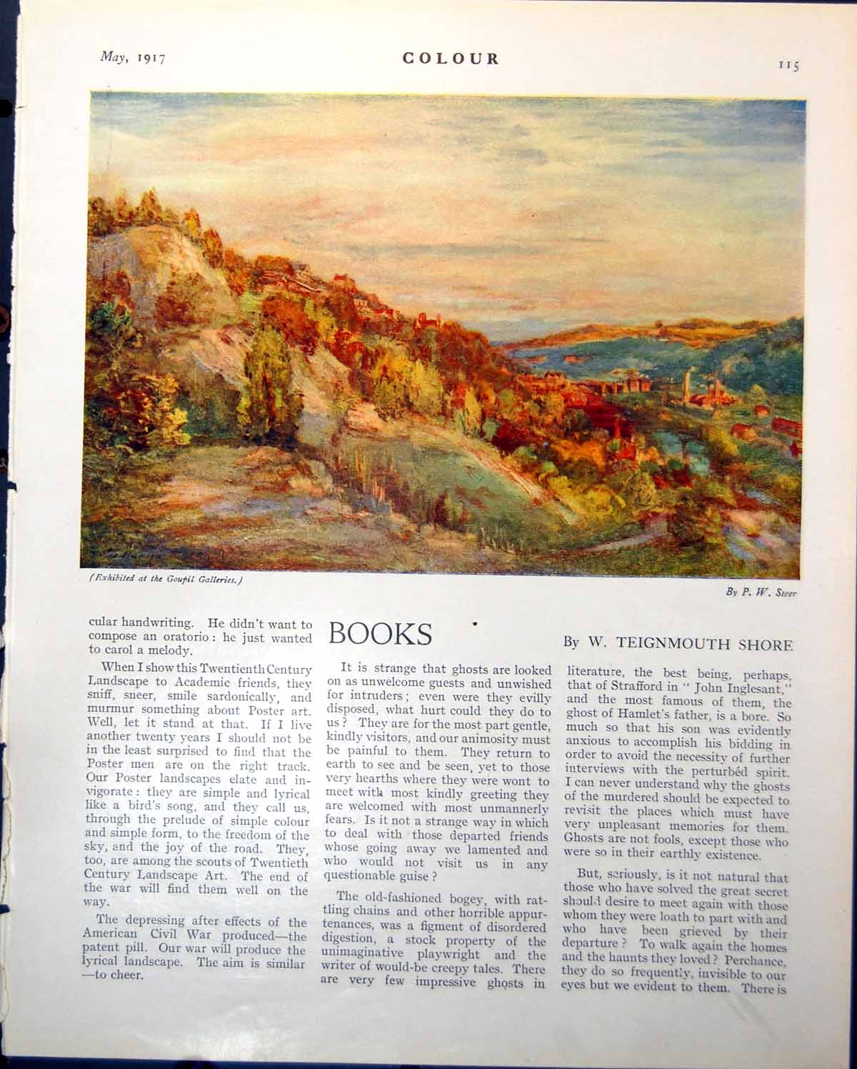 Antique Print Country Scene Bushes P Steer Street Rouen Gyrth Russell 1917 20th