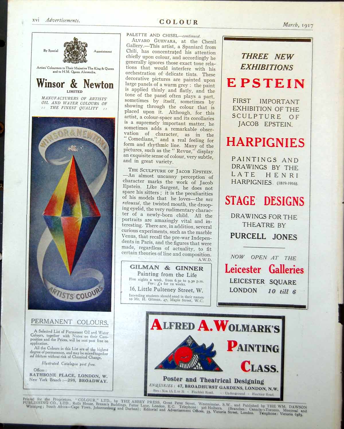 Old Winsor & Newton Water Colours Alfred Wolmarks Painting Class 1917 20th