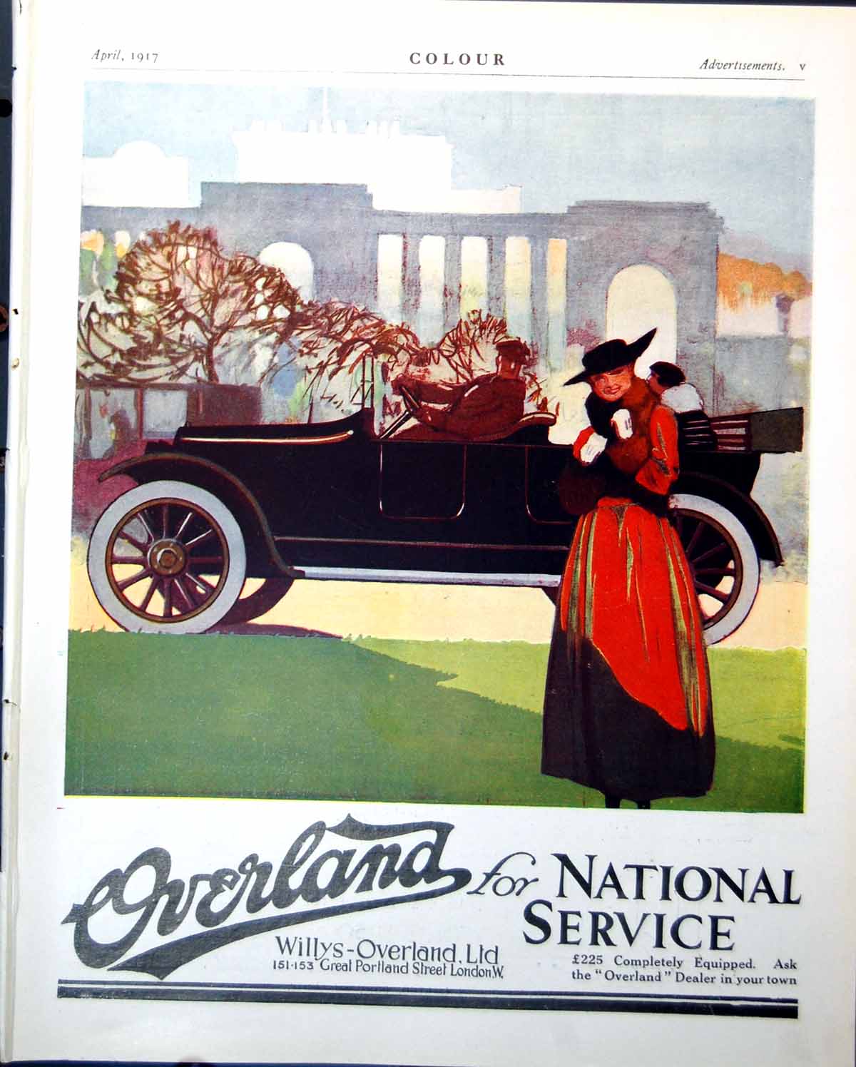 Old Print Overland Cars National Service Lux Curtains Silks Woollens 1917 20th