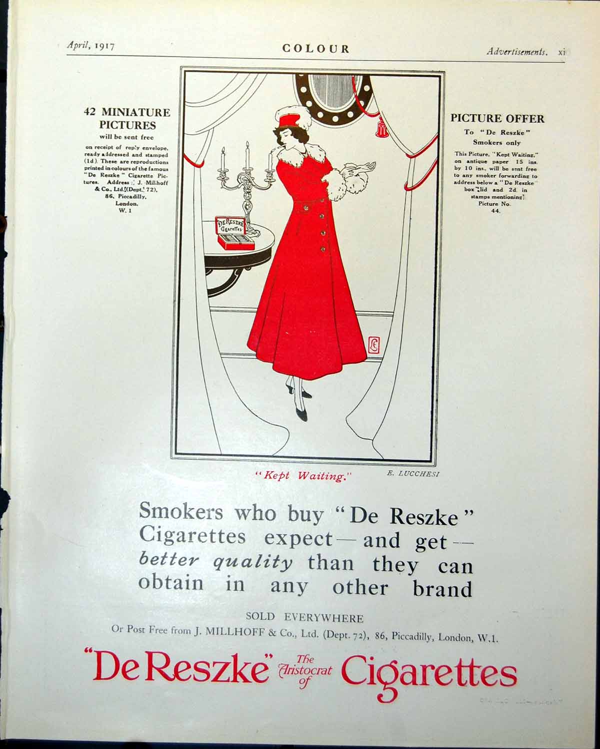Old Print De Reszke Cigarettes Kept Waiting E Lucchesi Stoner Evans Pottery1917
