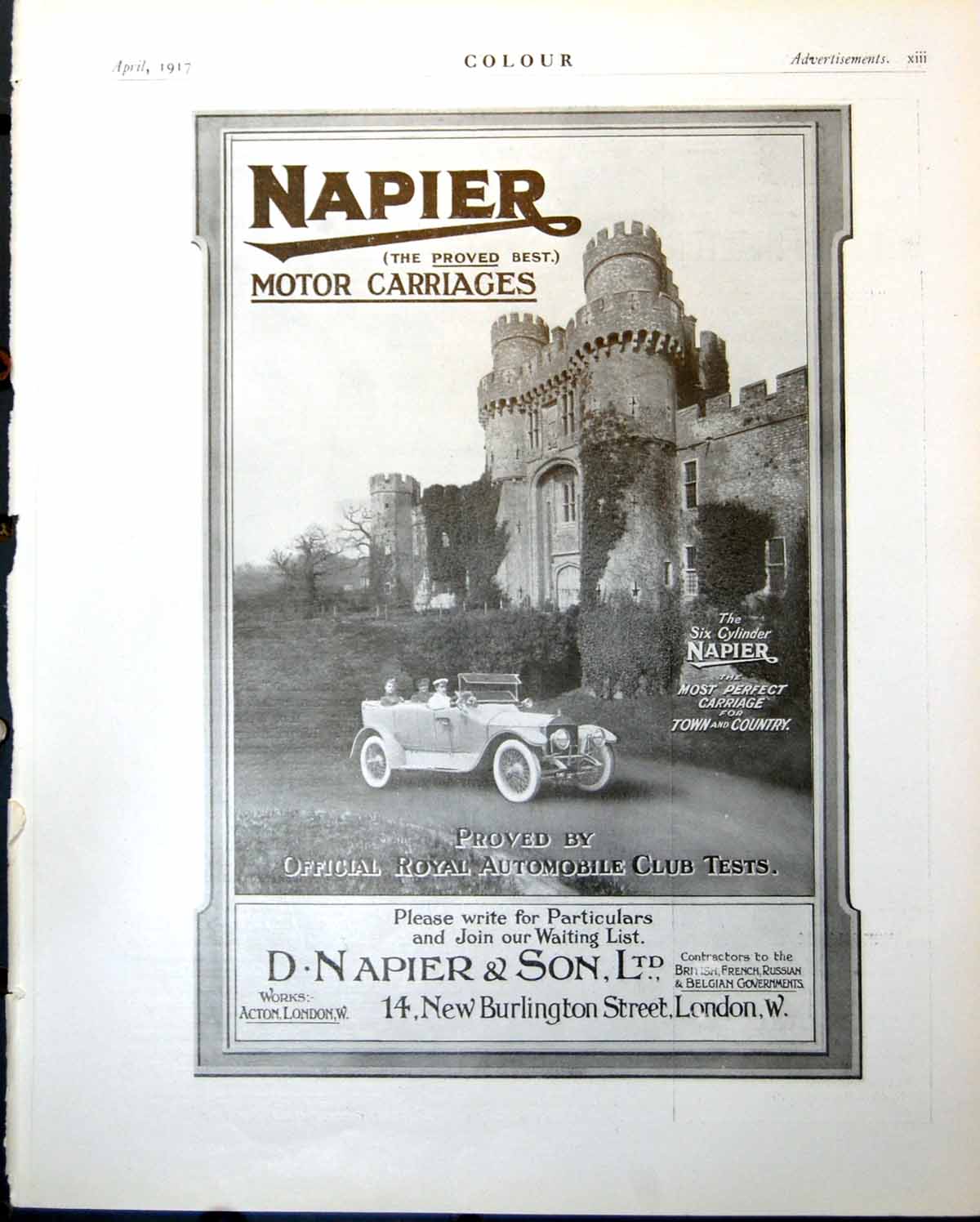 Old Napier Best Motor Carriages Proved Rac Tests D Napier London 1917 20th