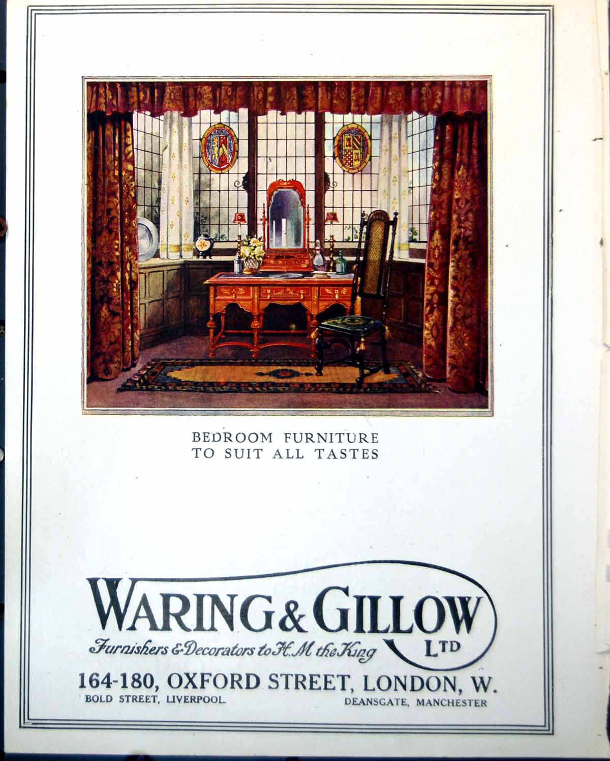 Antique Old Print Waring Gillow Bedroom Furniture De Reszke Cigarettes 1917