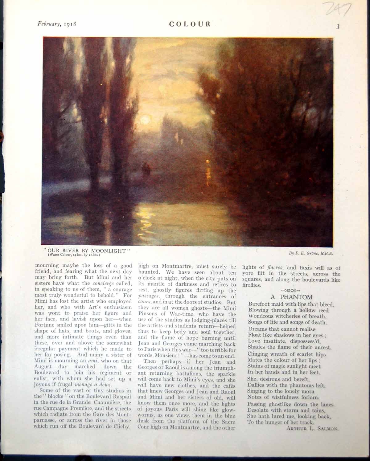 Original Old Vintage Print Our River Moonlight F Grone Jew P Lancaster 1918