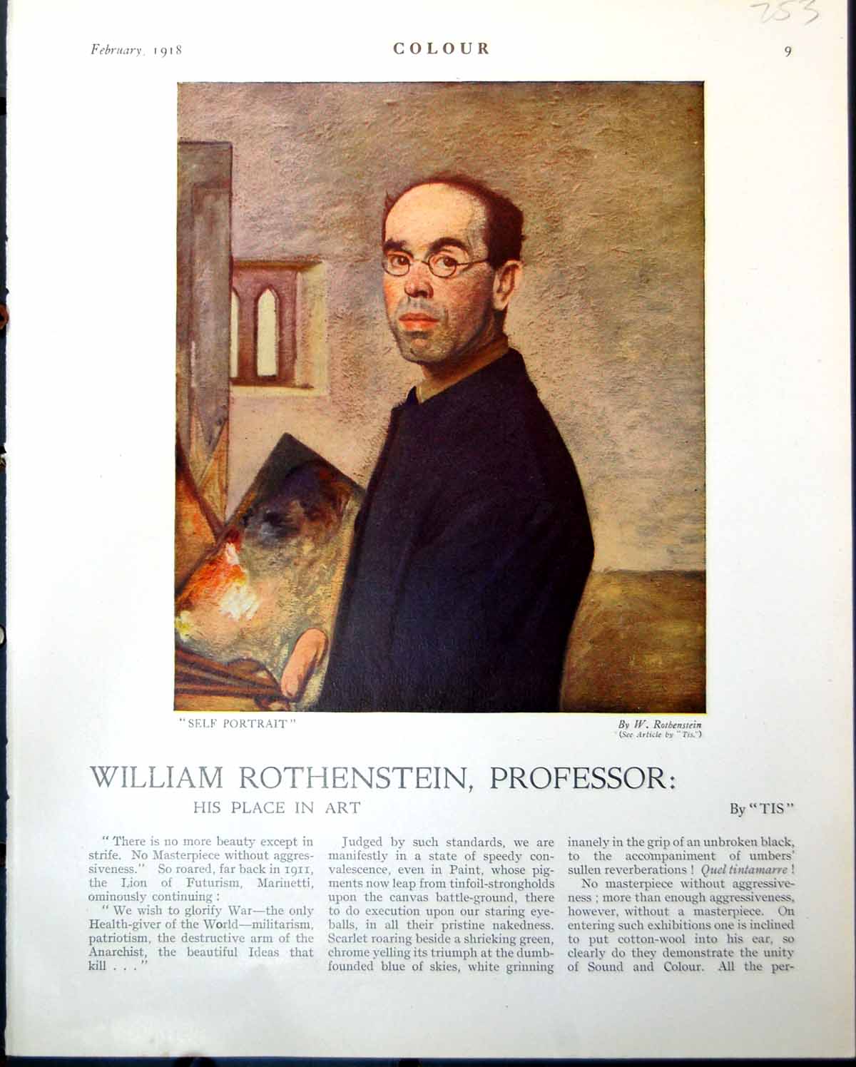 Old Self Portrait W Rothenstein Charcoal Drawing Man F Goulding 1918 20th