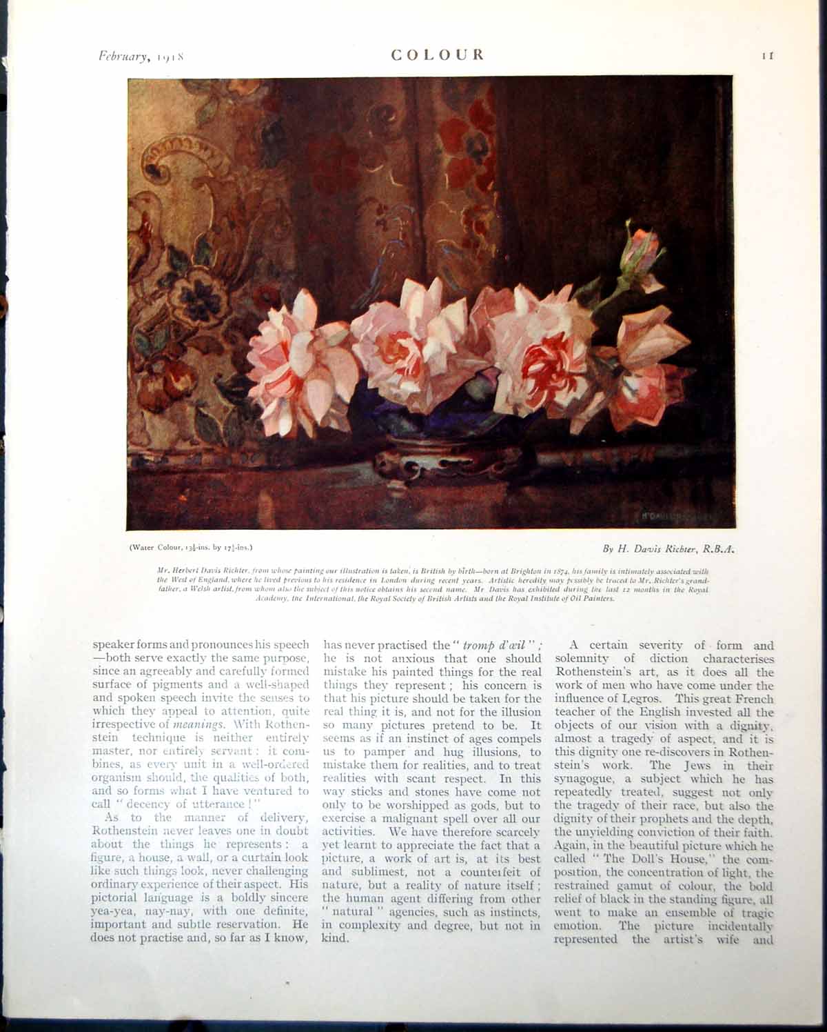 Antique Old Print Roses Vase H Davis Richter Sorcerers Tower Sydney Lee 1918