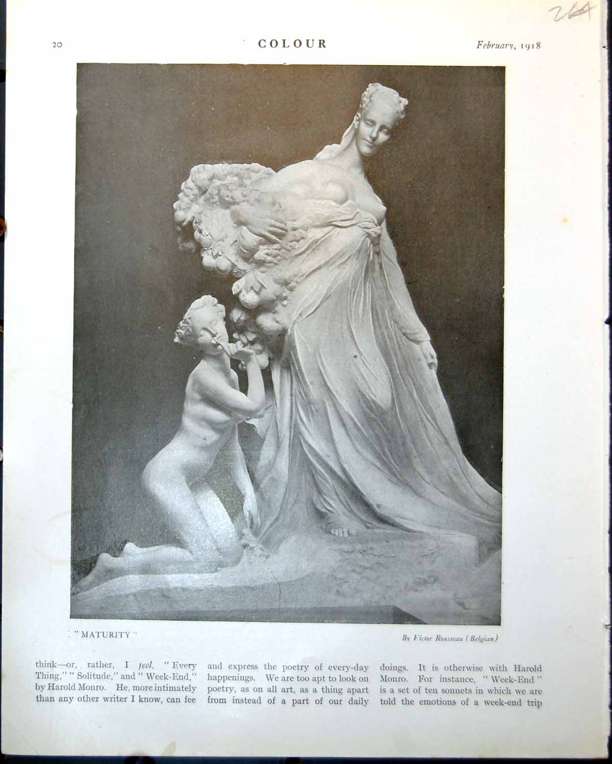 Old Print Maturity Victor Rousseau Belgian Pandora Gerald Brockburst 1918 20th