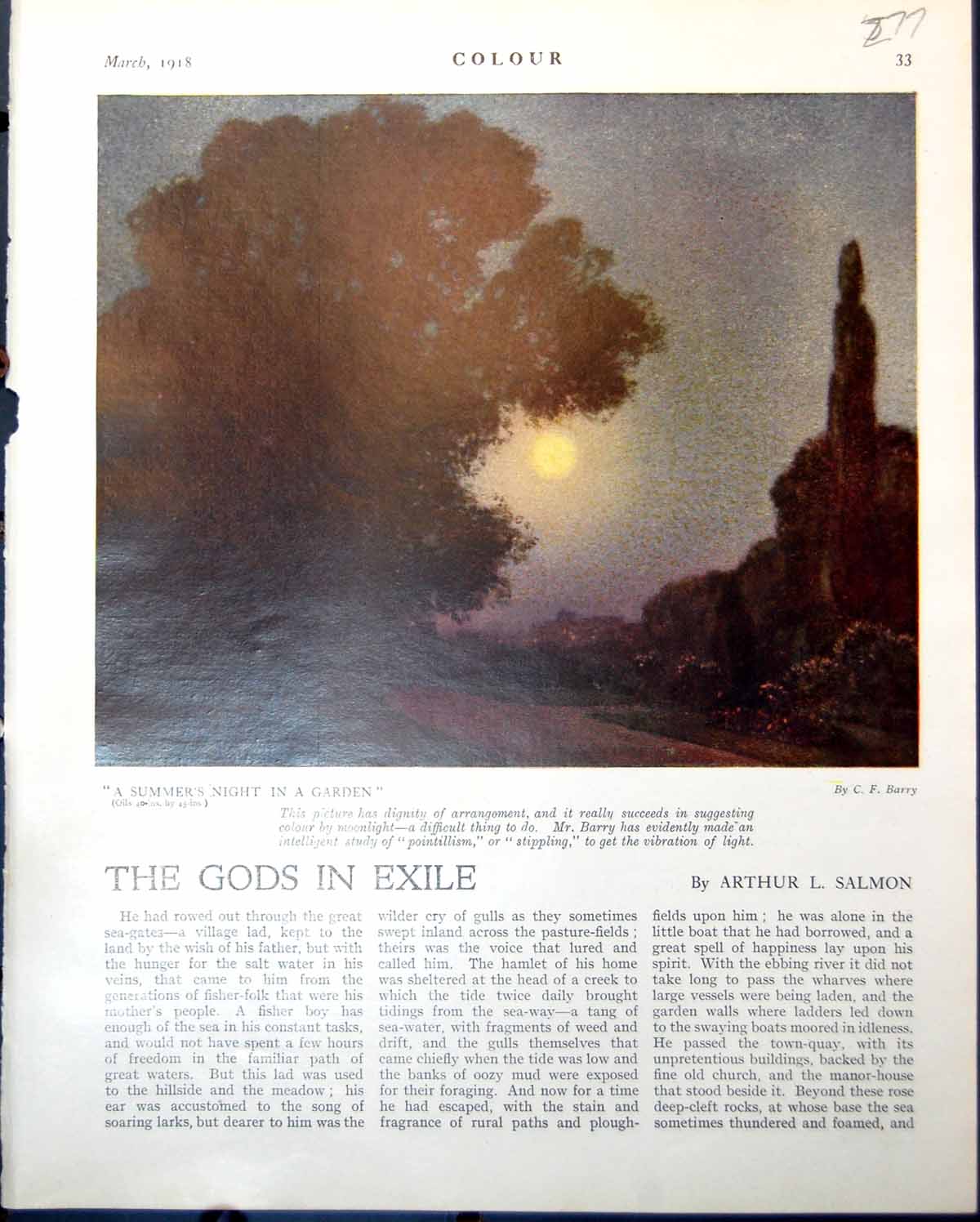 Old Vintage Print Summers Night Garden C Barry Tunneller Paul Nash 1918 20th