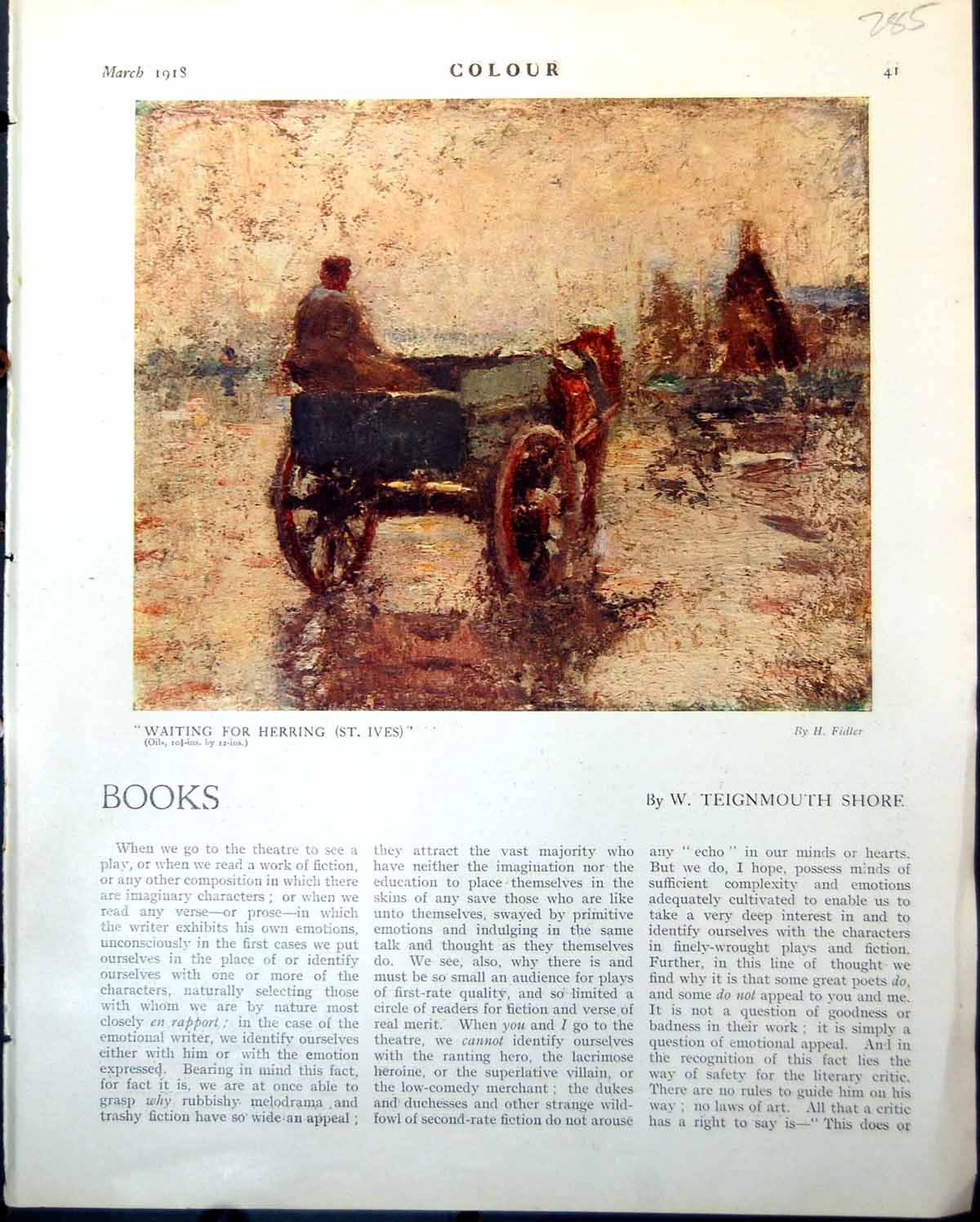 Old Print Waiting For Herring St Ives H Fidler River Song A Benthall 1918 20th