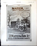 Old Vintage Print Napier Motor Carriages Six Cylinder Conquered Alps 1917 20th