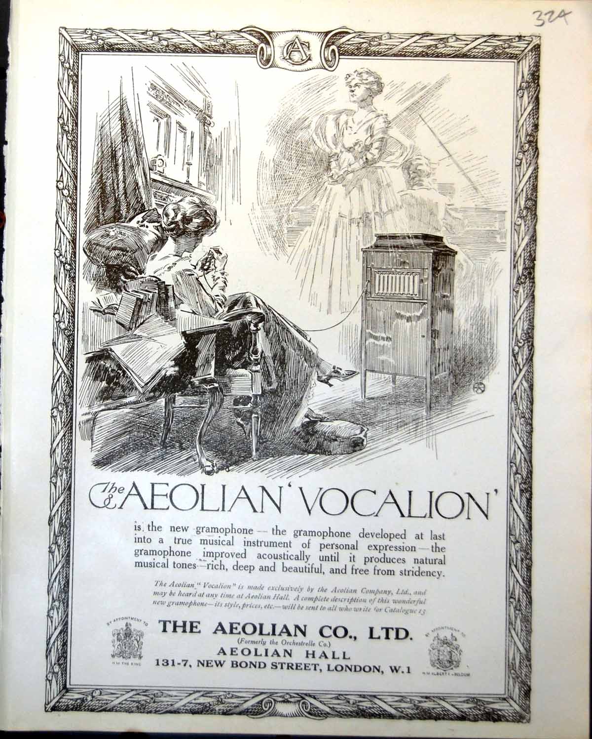 Old Vintage Print Aeolian Co London Vocalion Gramophone Modern Art 1918 20th