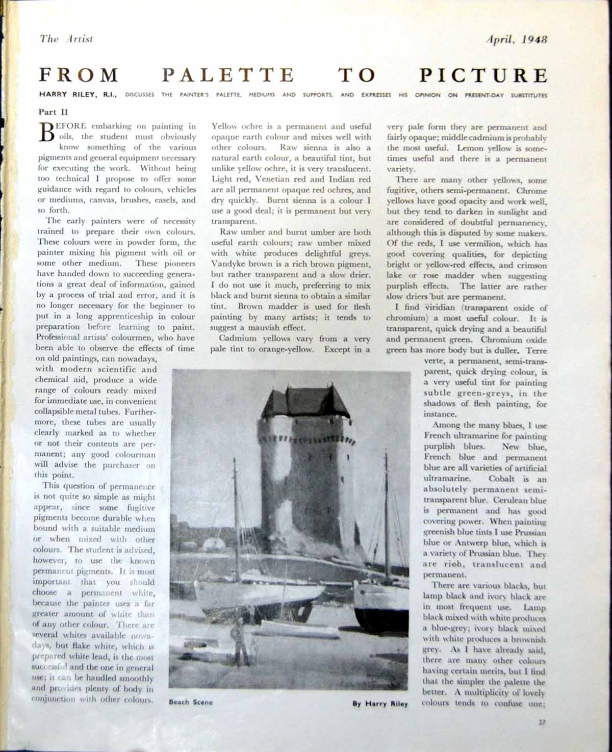Old Beach Scene Building Boats People Harry Riley Corfe Castle 1948 0 20th
