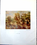 Antique Old Print Rustic Bridge Wooden Vernon Wethered Winter Sports 1948 0 20th