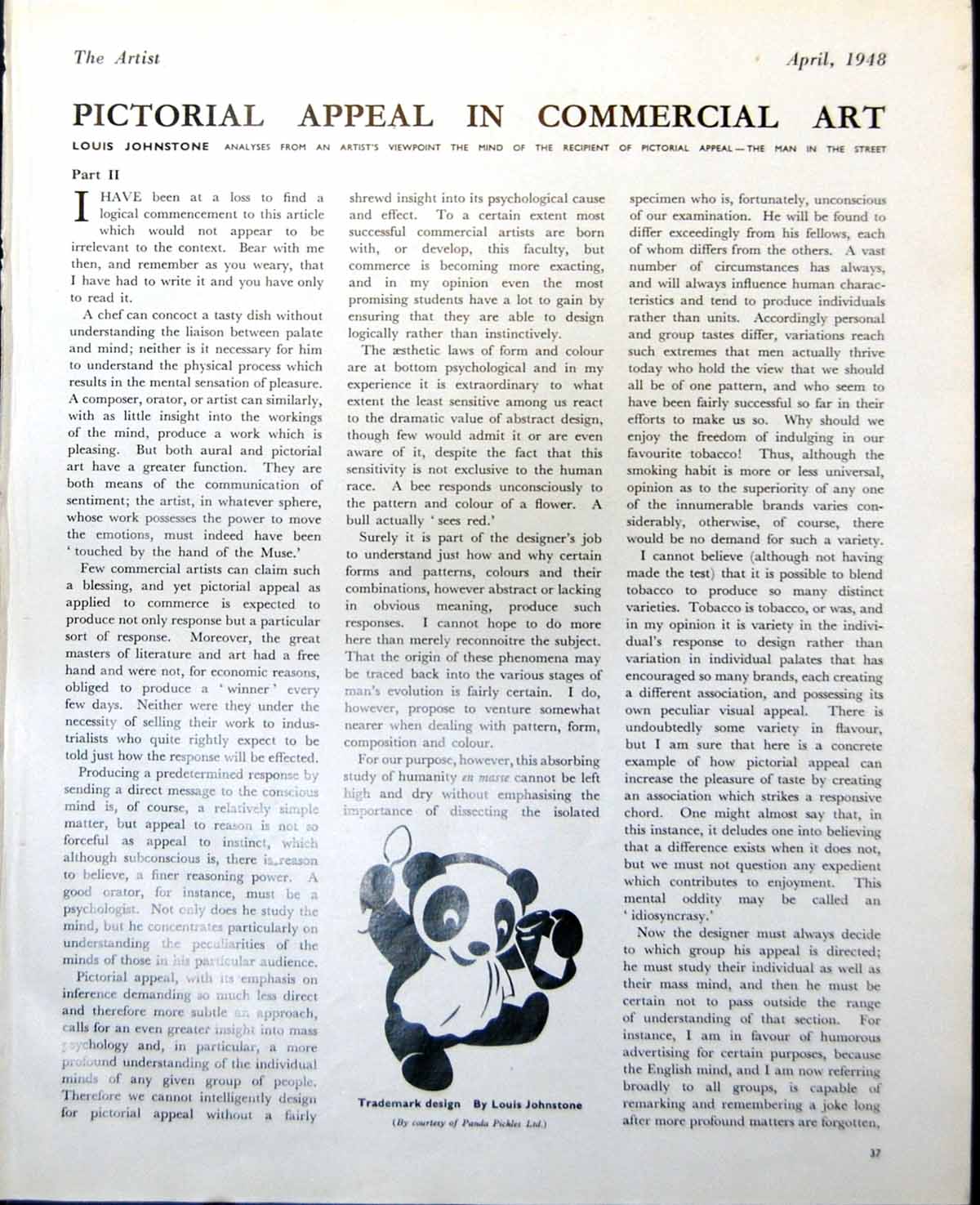Antique Old Print Panda Pickles Trademark Louis Johnstone GFlake Poster 1948 0