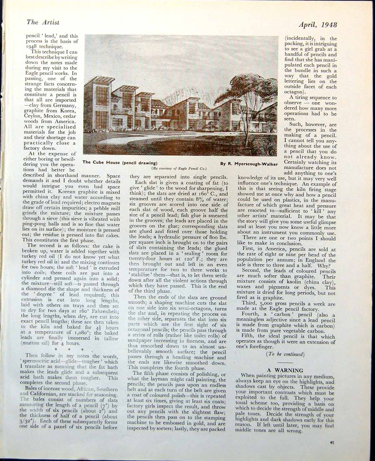Antique Print The Cube House Architecural Drawing R Myrescough-Walker 1948 20th